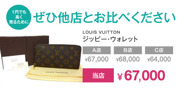 1円でも高く売るために ぜひ他店とお比べください LOUIS VUITTON ジッピー・ウォレット A店￥67,000 B店￥68,000 C店￥64,000 当店67,000